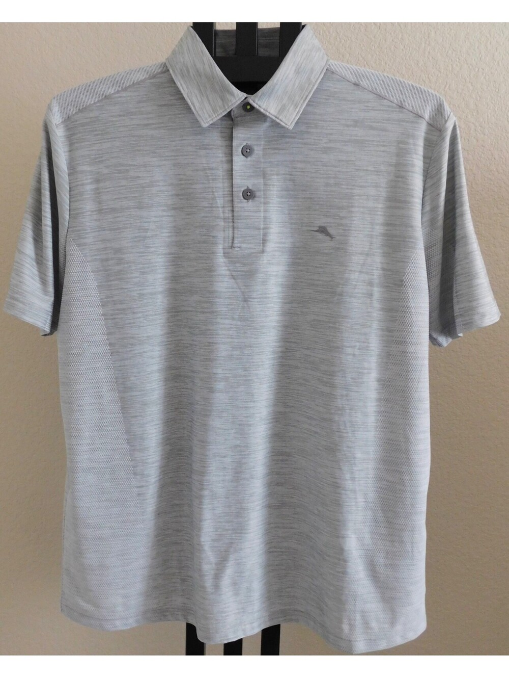 Tommy Bahama IslandZone Men's Large Gray Golf Polo Shirt Mesh Panel Short Sleeve